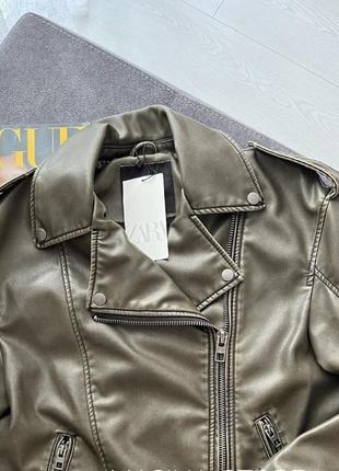 Куртка косуха zara , шкіряна курточка хакі від zara , хс-с куртка4 фото