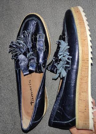 Tamaris 37p кожаные лоферы синий металлик