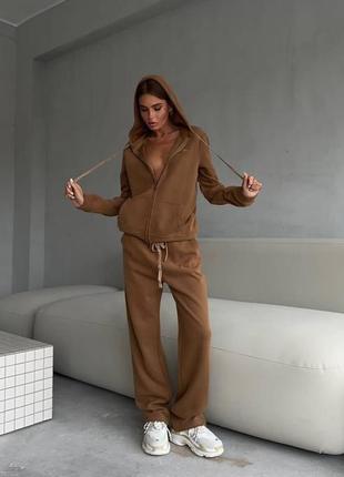 Костюм спортивный в стиле loro piana с капюшоном на молнии коричневый серый