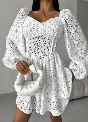 Платье из прошвы с длинными рукавами двойная юбка