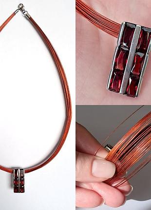 Серебро с натуральным гранатом колье чокер кулон подвеска