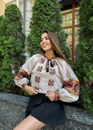 Колоритна блуза вишиванка, українська вишиванка, етно сорочка з вишивкою