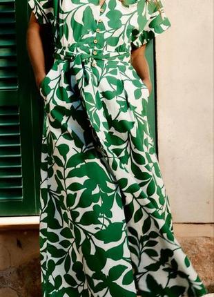 Какра летнее платье zara с принтом и поясом, размер м