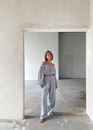 Костюм жатка муслин палаццо брюки летние