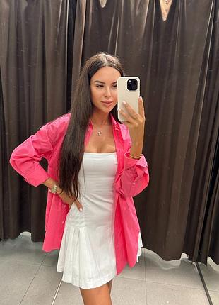 Zara хлопковая рубашка оверсайз фуксия