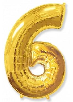 Шар фольгированный цифра "6", золото - 102 см (40 дюймов) flexmetal