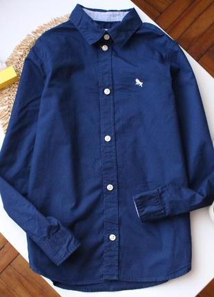 Базовая темно-синяя коттоновая рубашка h&m 8-9 лет