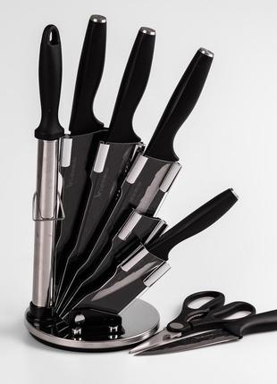 Набор кухонных ножей на подставке 7 предметов черный2 фото