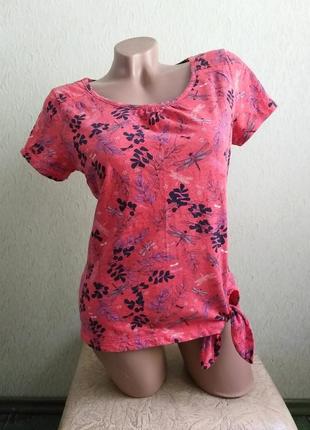Футболка с завязками. туника. топ в цветочек. коралловый. 100% коттон.