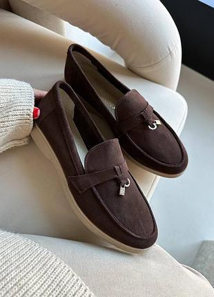 Лоферы туфли коричневые шоколад натуральный замш замш низкие ход балетки туфли слипоны