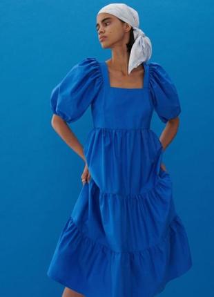 Красивое летнее синее платье reserved xs, s1 фото