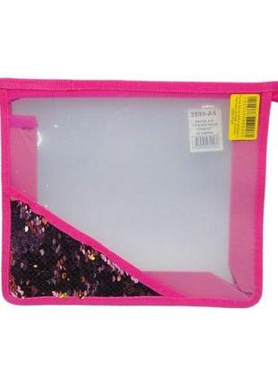 Папка а5 на змійці прозора з паєтками рожева