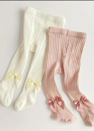 Колготки в рубчик з бантом для дівчаток