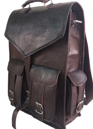 Черный кожаный крафтовый hand-made рюкзак