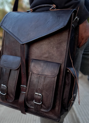 Черный кожаный крафтовый hand-made рюкзак
