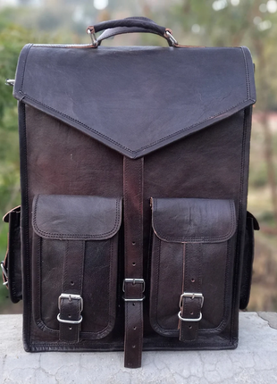 Черный кожаный крафтовый hand-made рюкзак