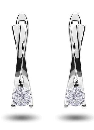 Сережки  серебрянные 925 пробы родированные с одним фианитом