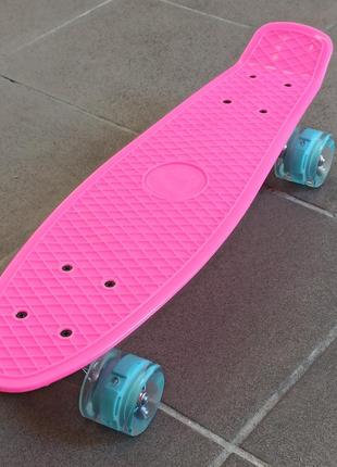 Скейт пенни борд "best board" розоввый, колёса со светом3 фото
