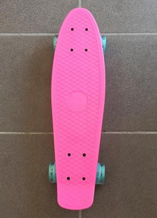 Скейт пенни борд "best board" розоввый, колёса со светом2 фото