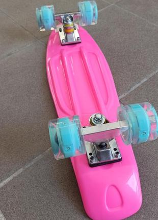Скейт пенни борд "best board" розоввый, колёса со светом8 фото