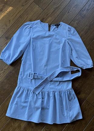 Платье голубое, трапеция свободного кроя, с поясом, xs-s
