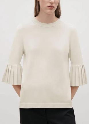 Нова. блуза топ брендовий  knitted top with pleated sleeves оригінал зі свіжих колекцій size s /