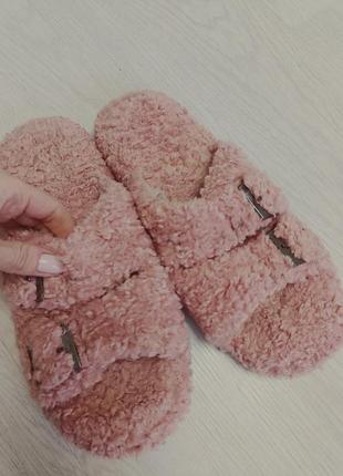 Нові 38-39 домашні тапочки капці шльопнці шльопки плюшеві рожеві пудрові