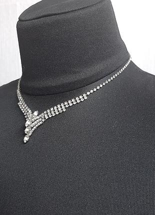 Нежный винтажный комплект колье, браслет и клипсы со стразами