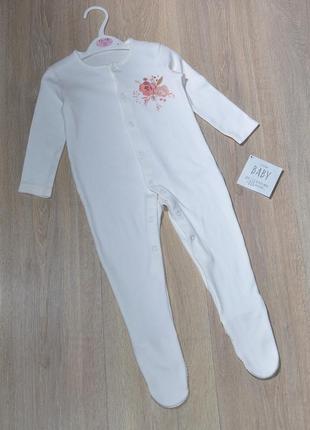 Человечек george 12-18 мес. 80/86 слип на девочку классный крутой красивый белый цветочки пижама пижамка