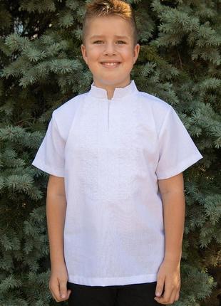 Вышиванка лен праздничная белая 92-164