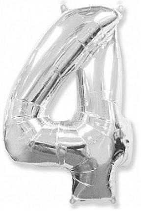 Шар фольгированный 40" цифра "4" серебро flexmetal ( 102 см )