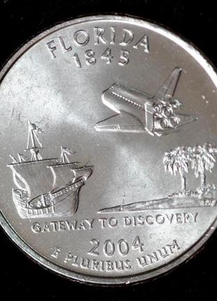 Монета сша 25 центов 2004 г. флорида