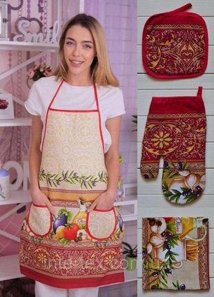 Набор подарочный женский для кухни с фартуком и термической рукавицей, практичный кухонный набор из хлопка8 фото