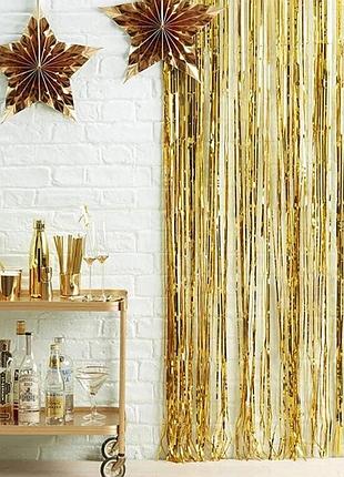 Фольгована шторка дощик для фотозон золото ( 1*2 м)