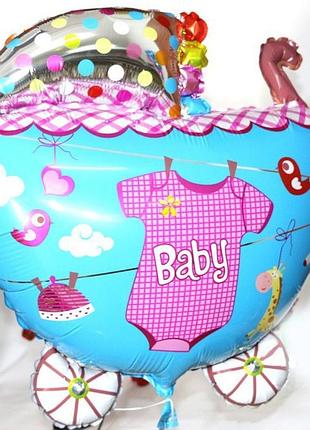 Куля фольгована фігурна візочок рожевий (70 см)