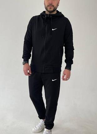 Спортивний трикотажний чоловічий костюм з капюшоном великих розмірів батал чорний з манжетами, розмір 56-64