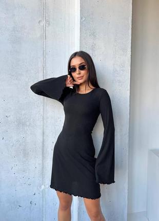 Платье в рубчик мини с завязками на спинке мод 092