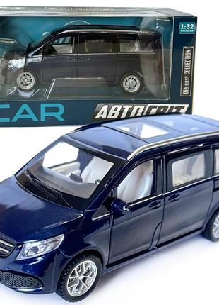 Машинка металева mercedes benz vito v260 мерседес віто мікроавтобус синій 1:32 світло звук відкриваються двері баг капот резинові