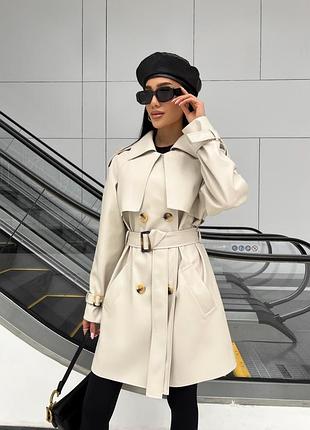Тренч экокожа укороченный
