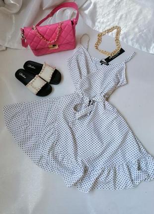 Пляжна сукня накидка на купальник на запах у горох з воланами