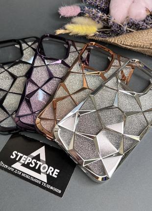 Чохол для iphone 14 pro max з блискітками crystal глянсовий хромований обідок об'ємний прозорий