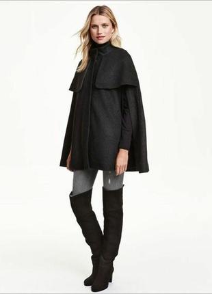 H&m черный базовый демусезонный шерстяной кейп полу пальто накидка жакет пиджак манто оверсайз твид буклет xs s m