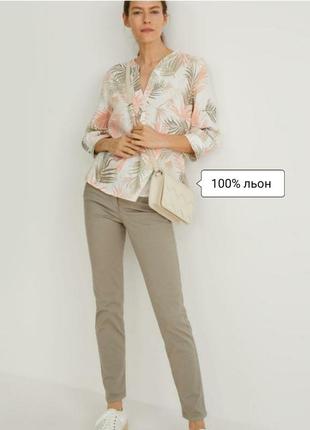 C&a натуральна біла льляна оверсайз сорочка блуза в тропічний принт гавайська льон l xl xxl 40 42 44