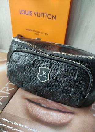 Чоловіча шкіряна сумка бананка louis vuitton чорна