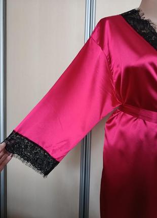 Темно - рожевий атласний халат3 фото