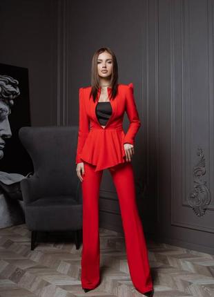 Діловий елегантний брючний костюм брюки кльош піджак жакет ♥️ якість 🪡