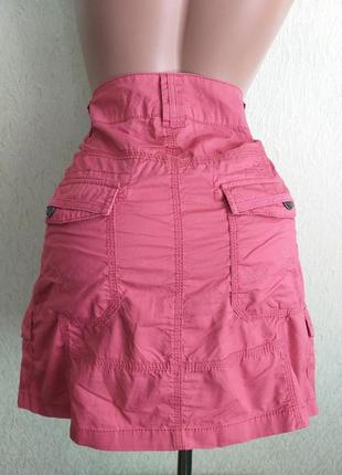 Коттоновая юбка с карманами. мини-юбка карго. легкий джинс, деним. розовый, вереск, кармин.3 фото