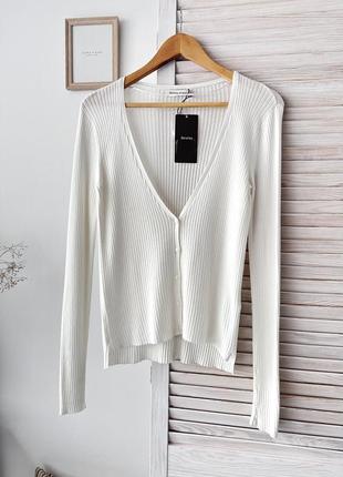 Кофта кардиган в рубчик молочного кольору bershka10 фото