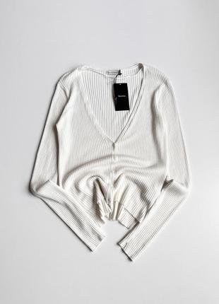 Кофта кардиган в рубчик молочного кольору bershka