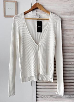 Кофта кардиган в рубчик молочного кольору bershka6 фото